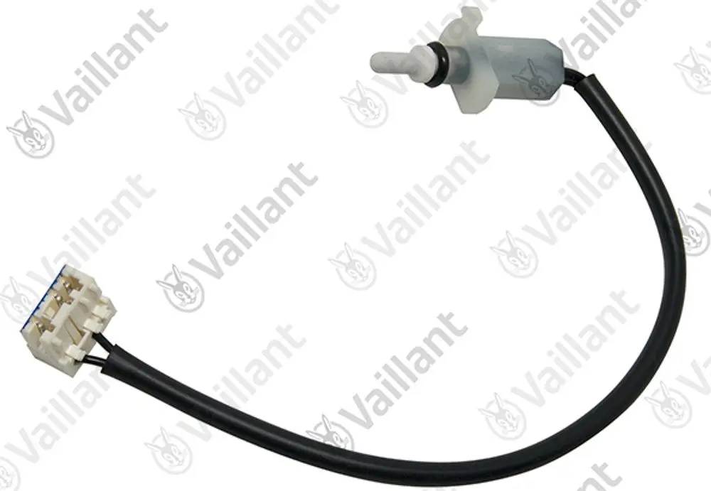 Vaillant Temperaturfühler mit einem Kabel und Stecker. Der Fühler hat einen beweglichen Sensor an einem schmalen Gehäuse.